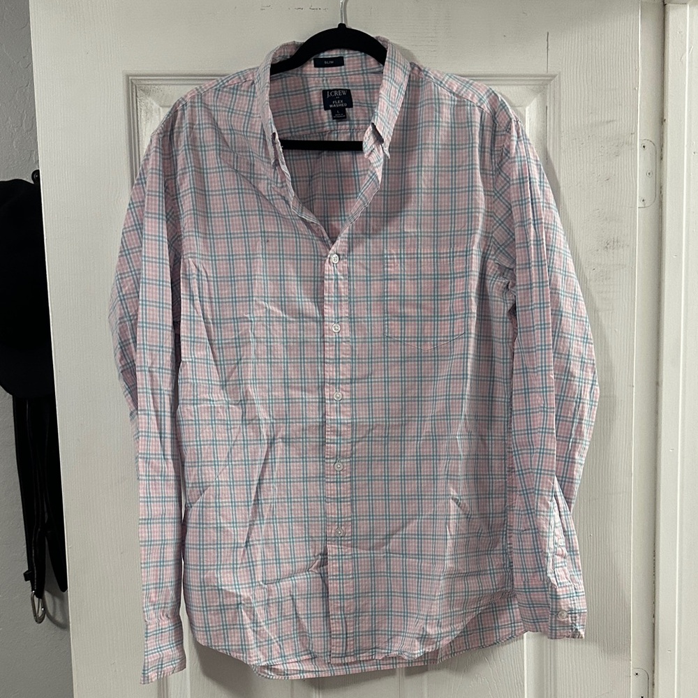 J. Crew Pink and Blue Plaid Button-Down Shirt